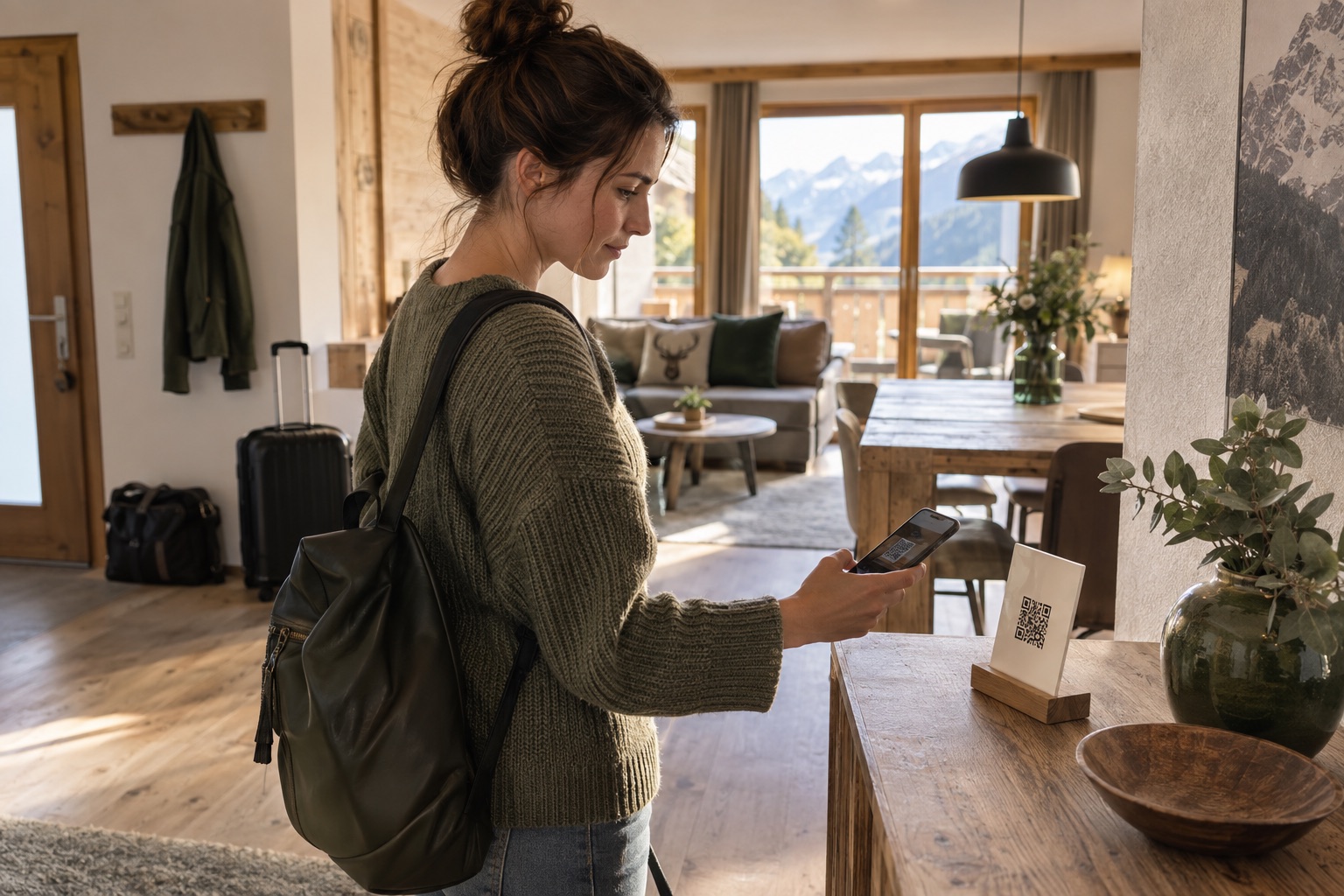 Gast scannt eine QR-Infostation in einer Ferienwohnung
